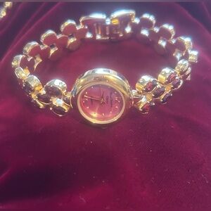 Marcel Drucker Women’s Watch Red Garnet Gemstones Dial Gold Tone No Box